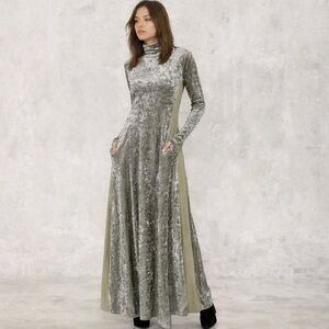 We Are HAH Olive Green Maxi Dress | Crushed Velvet Dress | Pockets | NWT Small
